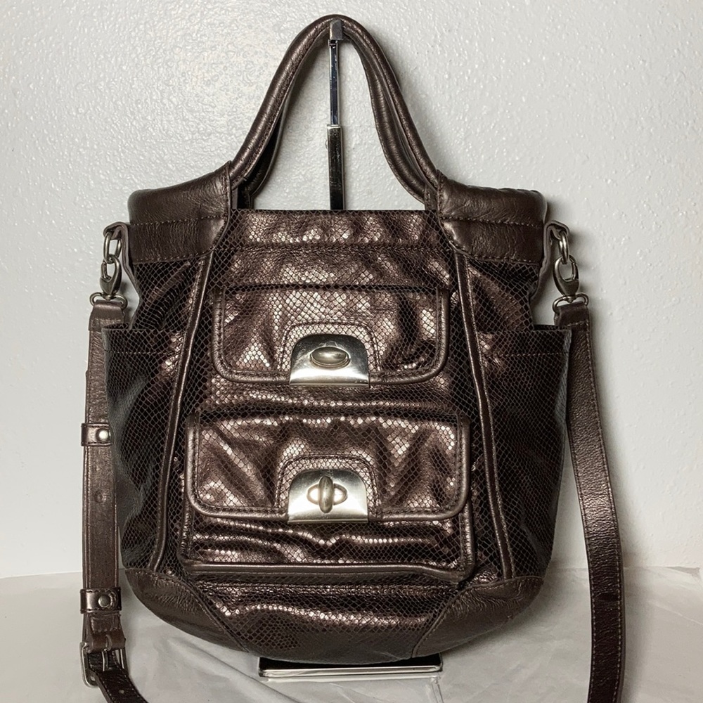Lockheart Brown Metallic Snake Satchel